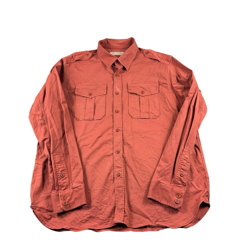 Guideboat Company Field Shirt‎ XL Orange Military Epaulets Utility Safari Bush
